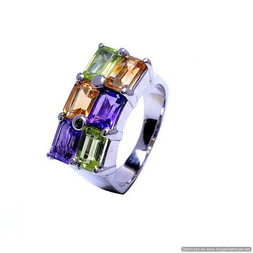 Multi Gemstone Sterling Silver Ring