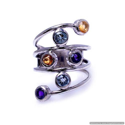 New Design Sterling Silver Multi Gemstone Ring