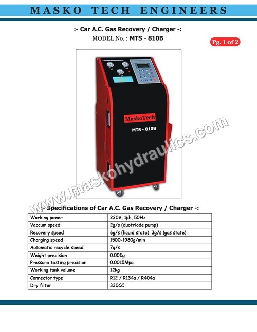 Recovery Recharge Gas AC Machine By Masko Tech Engineers