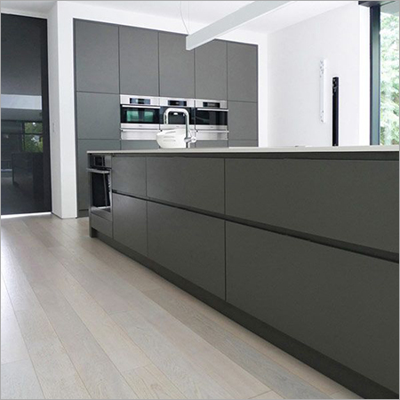 Interior Modular Kitchen - Metal & Wood Variable Dimensions Grey Glossy Finish | Durable Material Elegant Design Easy Installation Water Proof Space Optimization