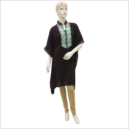 Western Tops - Silk, Knee-Length, Brown | Embroidered, Customizable, Stylish, Comfortable, Durable, Versatile, Half Sleeve Kaftan