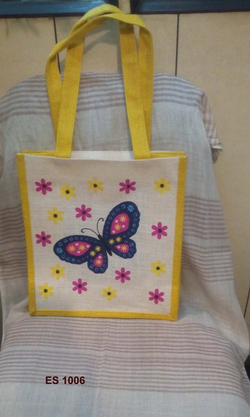 Butterfly on white jute shopping bag