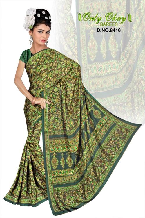 Printed Crape Designer Sarees Online - 5.5 Meters, Green, Digital Print | Stylish Design, Soft Fabric, Elegant Drape