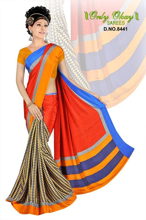 Printed Crape designing saree sales