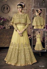 Bridal Wedding Dress - Heavy Net With Japan Satin Inner, Semi-stitched Anarkali Suit With Heavy Embroidery, Zari, And Diamond Work
