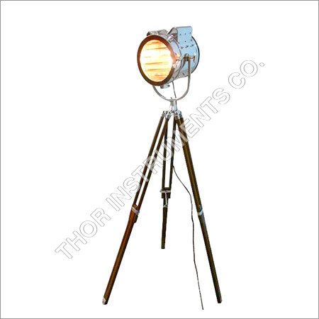 Hollywood Antique Marine Nautical Searchlight - Metal & Wood, 70" Height, Light Grey, 10" Lens Diameter, Nautical Style, Intense Beam