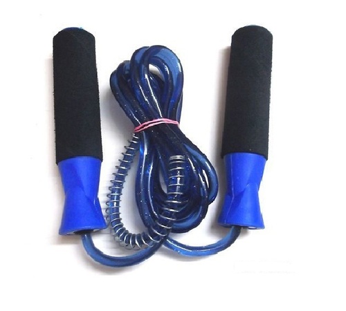 APG Black and Blue Skipping Rope - Fiber Material | Adjustable Length Waterproof & Dustproof Easy Grip Black Handle Bars