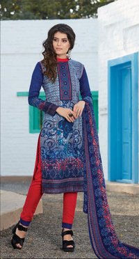 Raheja Lotus Cambric Cotton Printed Suits - Un-stitched, Customized Up To 42 | Blue Cambric Cotton, Weaving Silk Blouse, Modern Dress Type, Printed Material