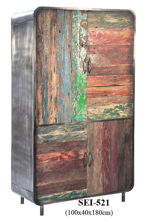 Reclaimed Wood Furniture - 100x40x180cm Distressed Finish | Durable, Stylish, Industrial Design, 2 Doors, Unique Rustic Storage Solution