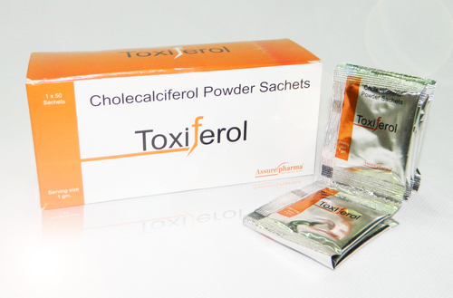Toxiferol Powder Sachet - 60,000 i.u Vitamin D3 (Cholecalciferol) | Adult Women Application, 250 mg Dosage Guidelines, Dry Storage Instructions