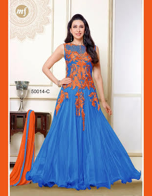 Designer Wedding Gown - Georgette Semi-Stitched Blue, Embroidered Elegant Party Wear