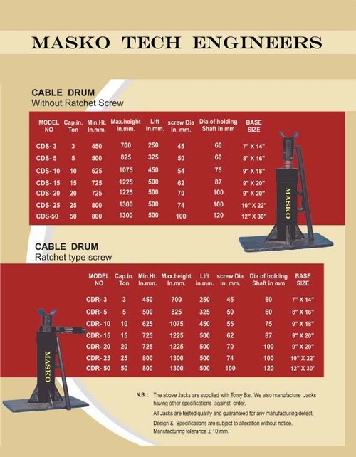 Non Ratchet Cable Drum Screw Jack