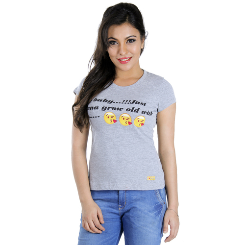 ROUND NECK Printed T-Shirt - Cotton, S-XL, Grey | Soft Fabric, Breathable, Durable, Digital Print