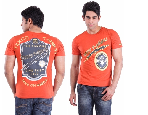 ROUND NECK PRINTED T-SHIRT - Cotton, S-XXL, Orange, Sublimation Print | Soft Fabric, Comfortable Fit, Breathable Material