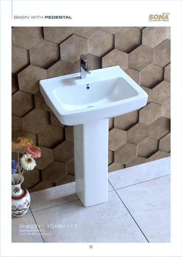 Ceramic Pedestal Wash Basin - Vitreous Chinaware, Square Shape, Glossy Finish , Durable and Easy to Install, Customizable in White and Ivory