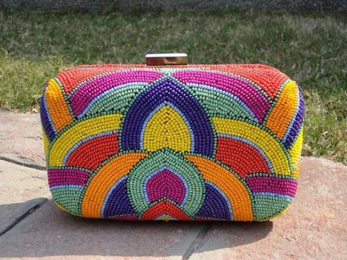 Evening Clutch - Beaded Fabric, 7x4x2 Inches, Multicolored | Magnetic Clasp, Stylish Design, Spacious Interior