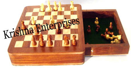 Wooden Chess Nautical Game - Wood, 12"-18" Folding Board, Natural Finish, Handcrafted, Collectible