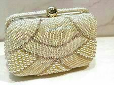 Evening Clutch - Beads And Metal, 5x7x3 Inches, Off-White, Small Capacity, Clasp Closure, Elegant Stylish Design