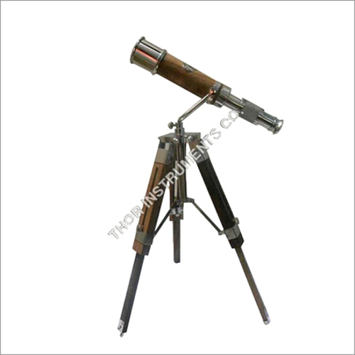 Brass Telescope With Wood & Nice Wood/Brass Tripod - Brass, Wood, 12" Telescope, 16" Tripod Height, Adjustable, Portable, Nautical Theme
