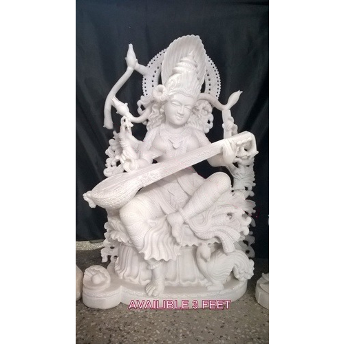 Saraswati white marble statue