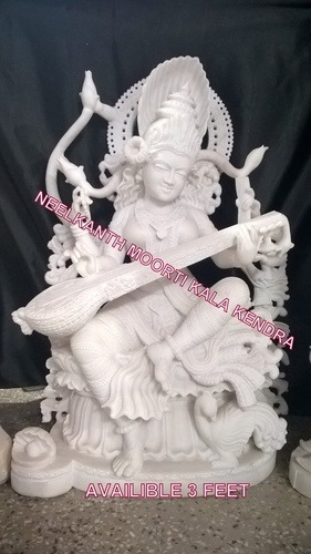 Eco-Friendly Saraswati White Marble Statue  