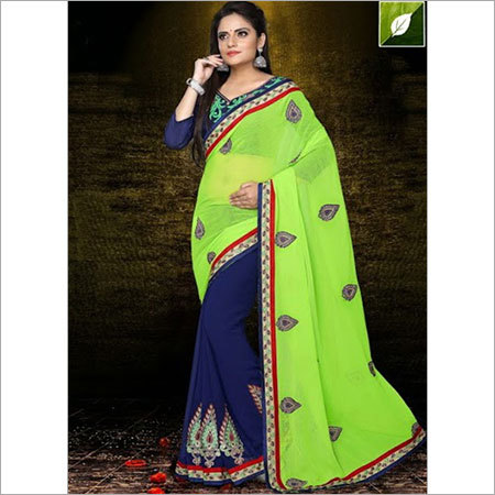 Designer Green Saree - Silk Blend, 5.5 Meters, Green | Embroidery, Elegant Look, Unique Pattern, Impeccable Finish