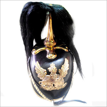 Leather pickelhaube Prussian helmet with Black Crest