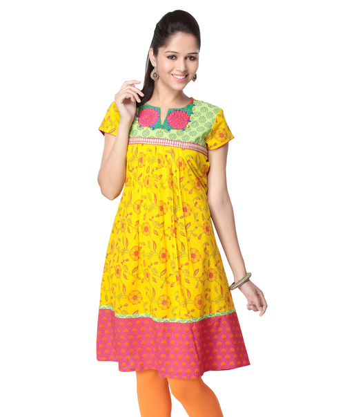 Yellow Main Kurti