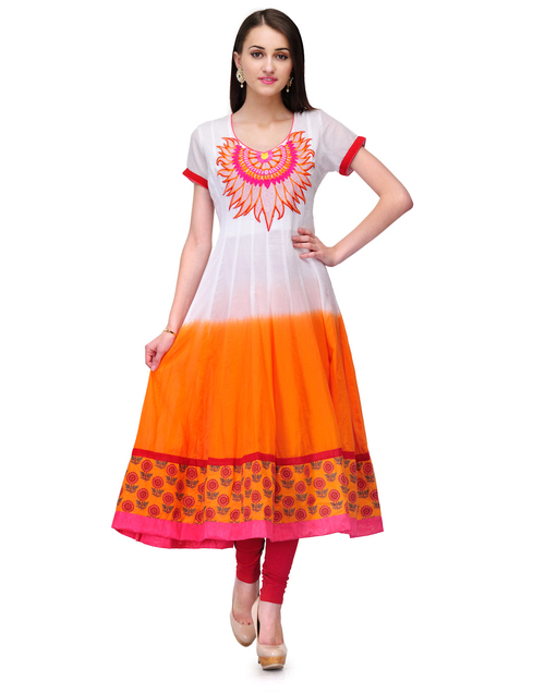 White Orange Kurti