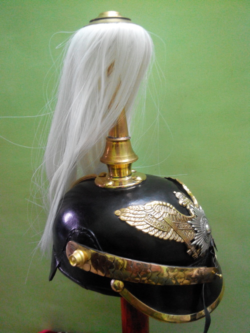 Leather Pickelhaube Prussian Helmet With White Crest