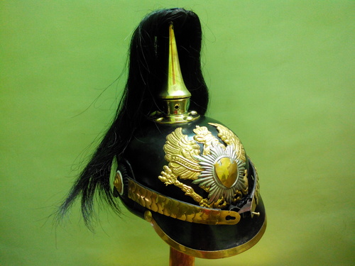 leather pickelhaube Prussian helmet with black crest