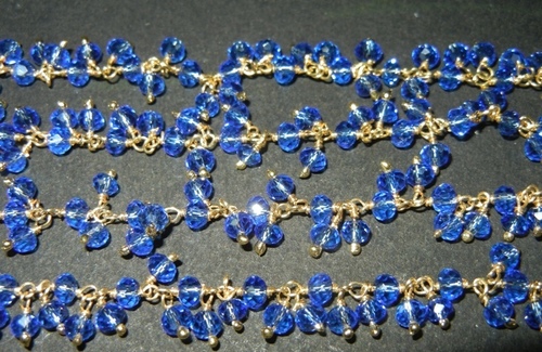 Blue Quartz Glass Bead Gold Plated Dangle Chain