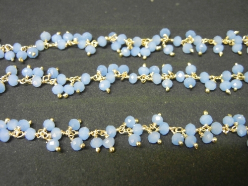 Blue Chalcedony Glass Bead Dangle Chain