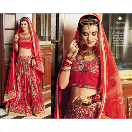 STYLISH ENGEGEMENT LEHGA - Net & Silk Fabric, Red Color, Heavy Embroidery | Elegant Design, Customizable Size, Bridal Wear
