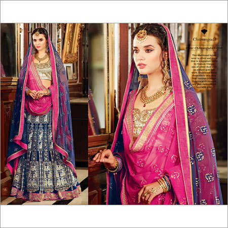 Online Bridal Chaniya Choli - Silk Blend, 54 Inches, Royal Blue | Hand Embroidery, Elegant Design, Comfortable Fit