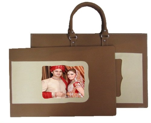 Brown Rexine Wedding Album Bags - Color: Brown-Beige