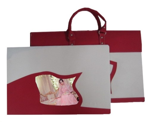 Red And White Pu Leather Designer Album Bag - Color: Maroon-Grey