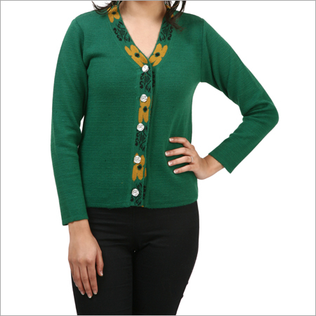 V Neck Green Cardigans