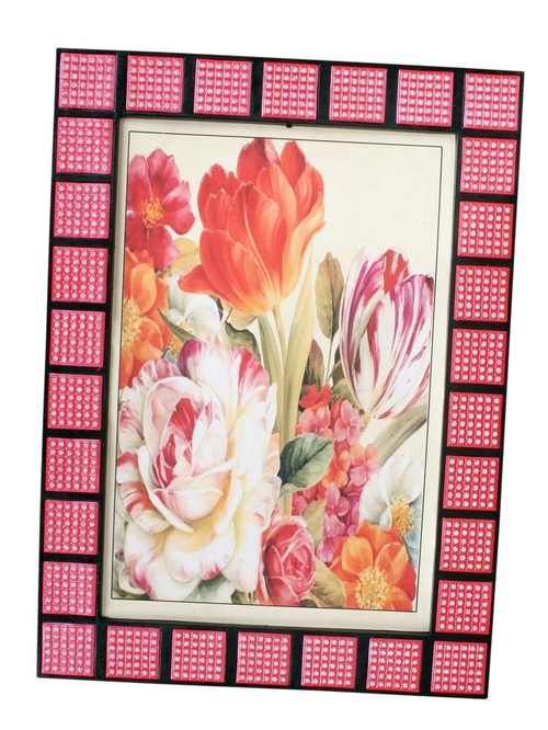 Designer Diamond Photo Frame - Glass and Wood, 8x10 Inches, Pink | Elegant Design, Diamond Accents, Glossy Finish, Durable Material