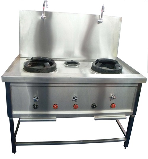 Chinese Cooking Range Three Burner - Stainless Steel, 1500x800x800 mm, 30 kW Power, Easy Cleaning, Durable Design