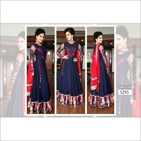 Blue And Red Bollywood Replica Anarkali Fancy Party Wear Suit