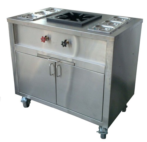 Live Cooking Trolley - Stainless Steel, Multiple Burners, Mobile Design, Storage Space