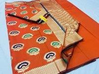 Orange Rajtex Pure Silk Saree Collection Heavy Zari Butta