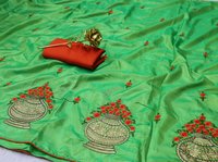 Designer Embroidered Silk Saree - Paper Silk, Customized Up To 42 Inches | Ethnic And Party Wear With Kalash Embroidery, Perfect For Girls