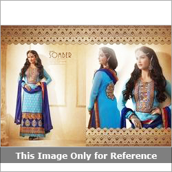 Long Indian Suit - Soft Fabric, Floor-Length, Blue | Intricate Embroidery, Stylish Design, Comfortable Fit, Customizable Size