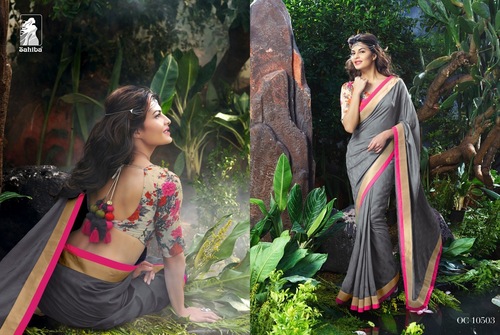 Gray Satin Chiffon Saree - 5.5 Meters Long, 1.1 Meters Wide | Comfortable Wear, Elegant Drape, Stylish Design, Printed Work