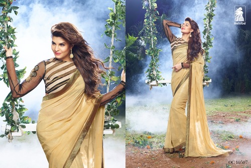 गोल्डन जॉर्जेट साड़ी