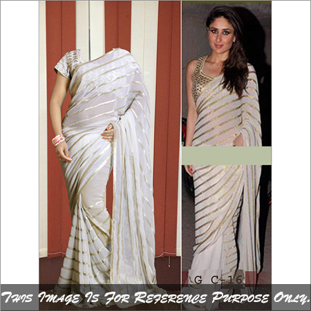 Georgette Fabric - Ethnic Dress, White Color, Printed Pattern, All-Season, Sleeveless, Washable