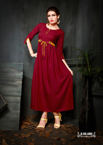 Designer Long Rayon Gown Kurta Size: Extra Large