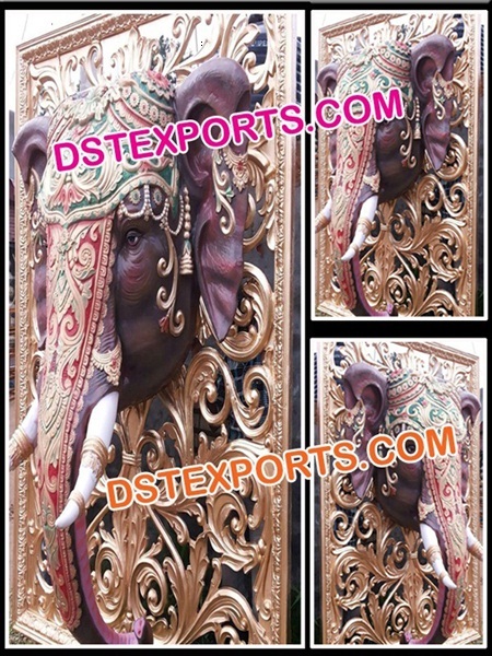 Royal Elephant Statue Panel - Fiber, 6ft Height x 4ft Width, Gold | Intricate Design, Hand-Painted Finish, Elegant Wedding Decor